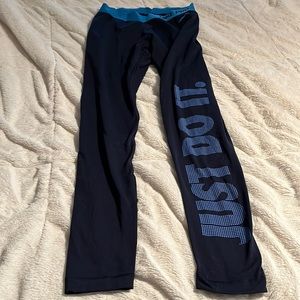 Nike Pro “Just Do It.” Leggings - Navy & Light Blue - Size L